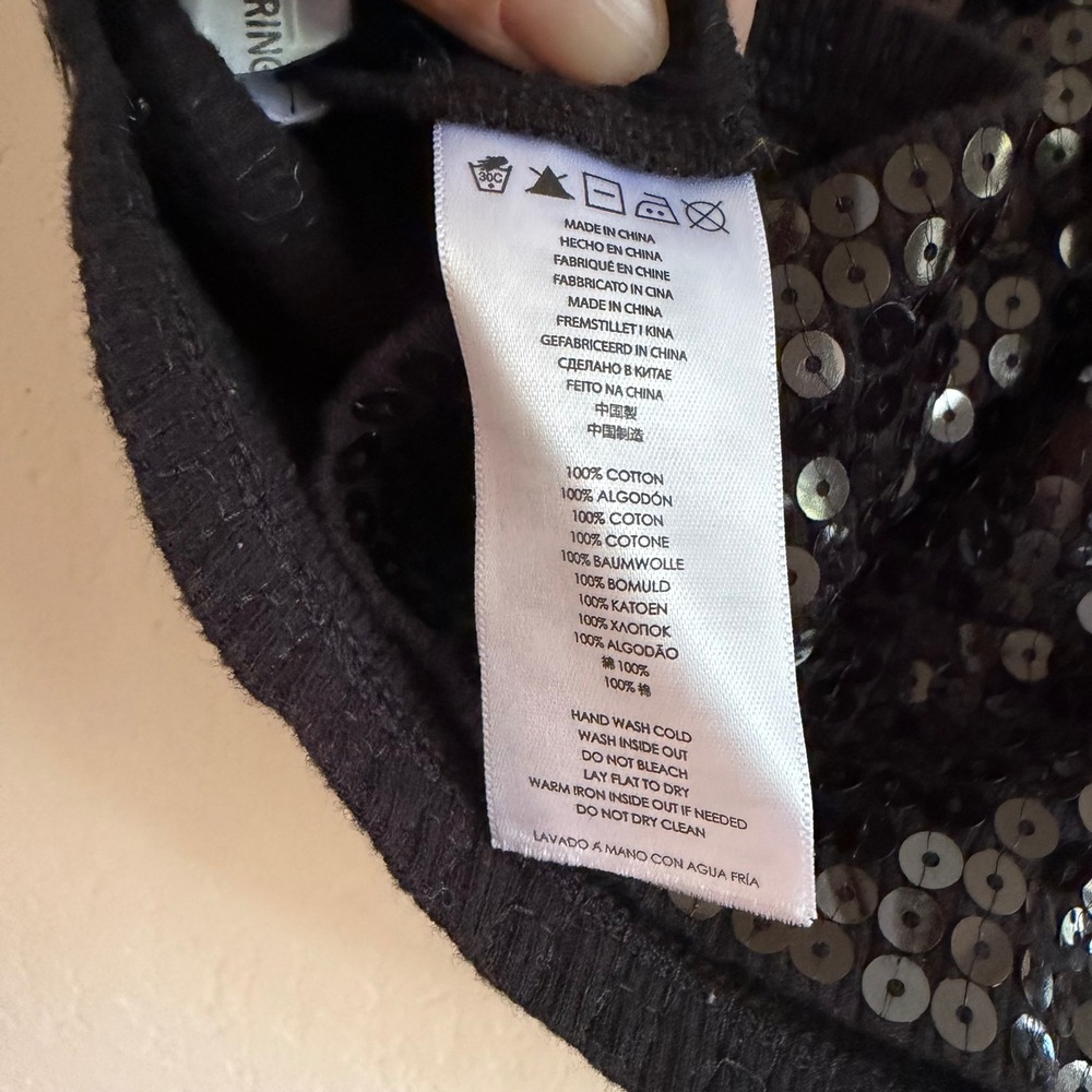 Michael Michael Kors Womens XS Black Sequin‎ Long Sleeve Crew Neck Top Sparkle - Picture 9 of 10